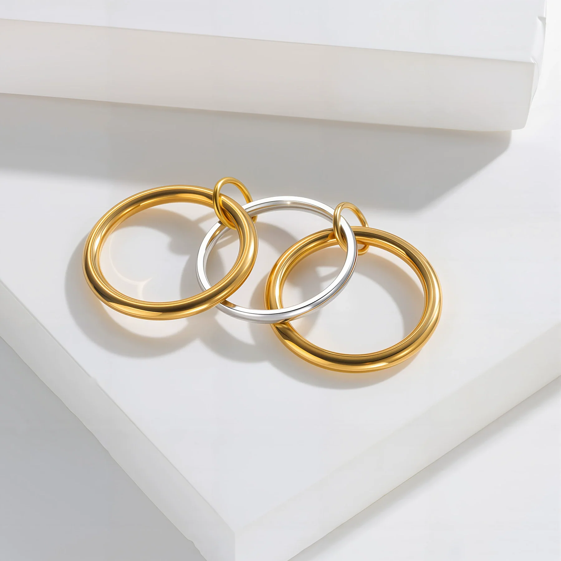 Women's Titanium Steel Geometric Threelayer Intertwined Ring With Electroplating Design - Image 3