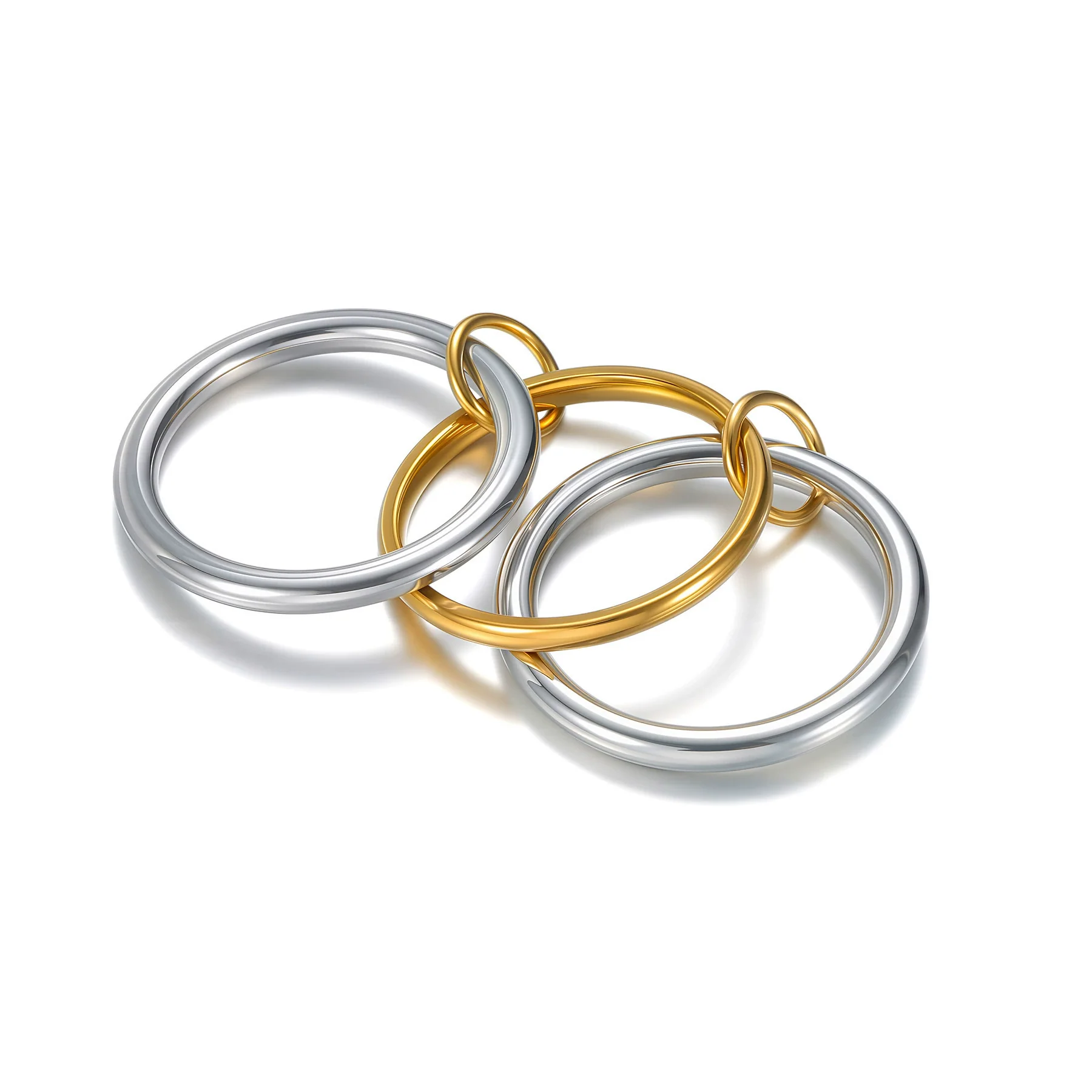 Women's Titanium Steel Geometric Threelayer Intertwined Ring With Electroplating Design - Image 5
