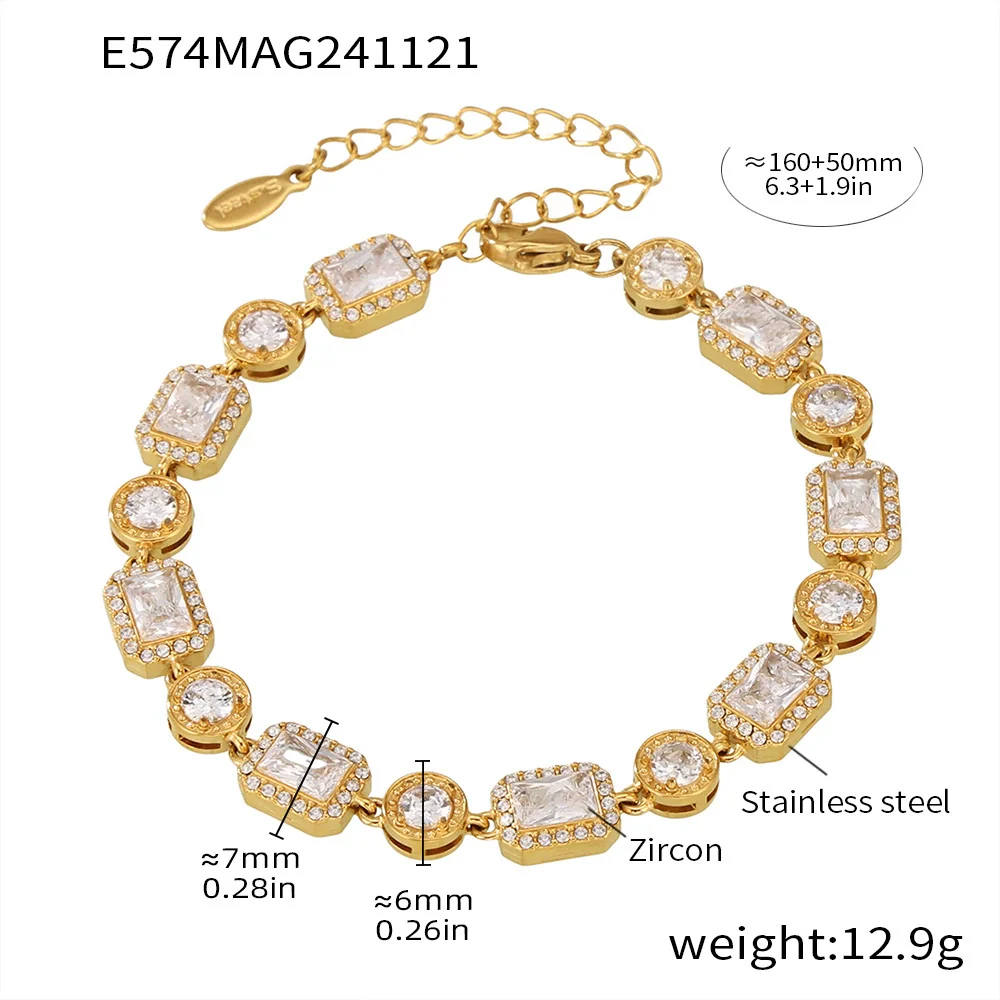 Women's Titanium Steel Geometric Zircon Handmade Chain Pvd Electroplated Light Luxury Bracelet - Image 5