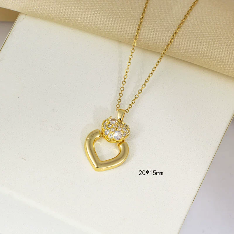 Women's Titanium Steel Heart Shape Mixed Gemstone Setting Electroplated Necklace With O Word Chain - Image 2