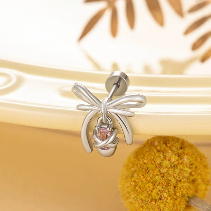 Women's Titanium Steel Microinlaid Zircon Bowknot Earrings - Image 2
