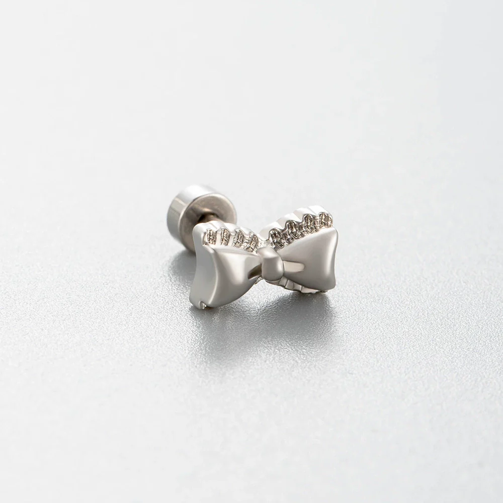 Women's Titanium Steel Princess Style Earrings With Inlaid Zircon Bow Kitten Saturn Crown Shapes