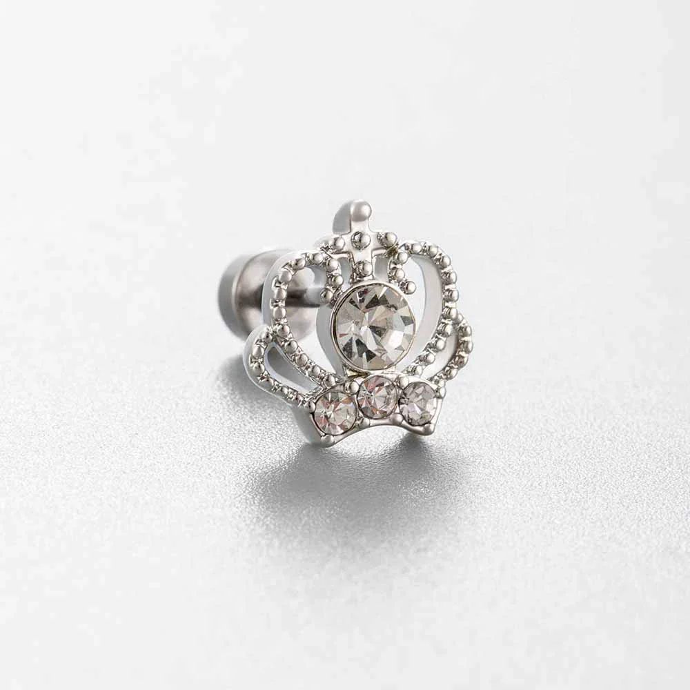 Women's Titanium Steel Princess Style Earrings With Inlaid Zircon Bow Kitten Saturn Crown Shapes - Image 3