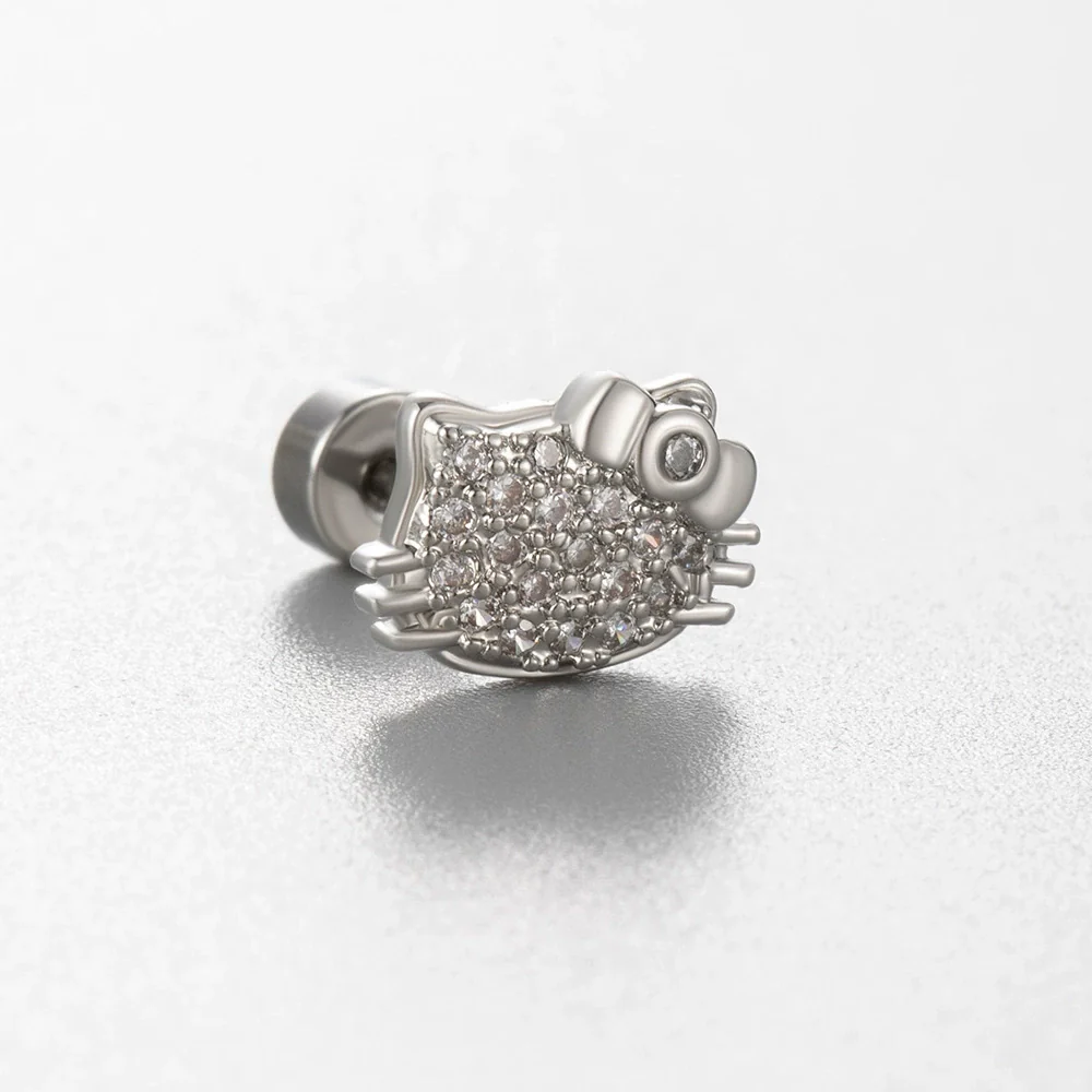 Women's Titanium Steel Princess Style Earrings With Inlaid Zircon Bow Kitten Saturn Crown Shapes - Image 6