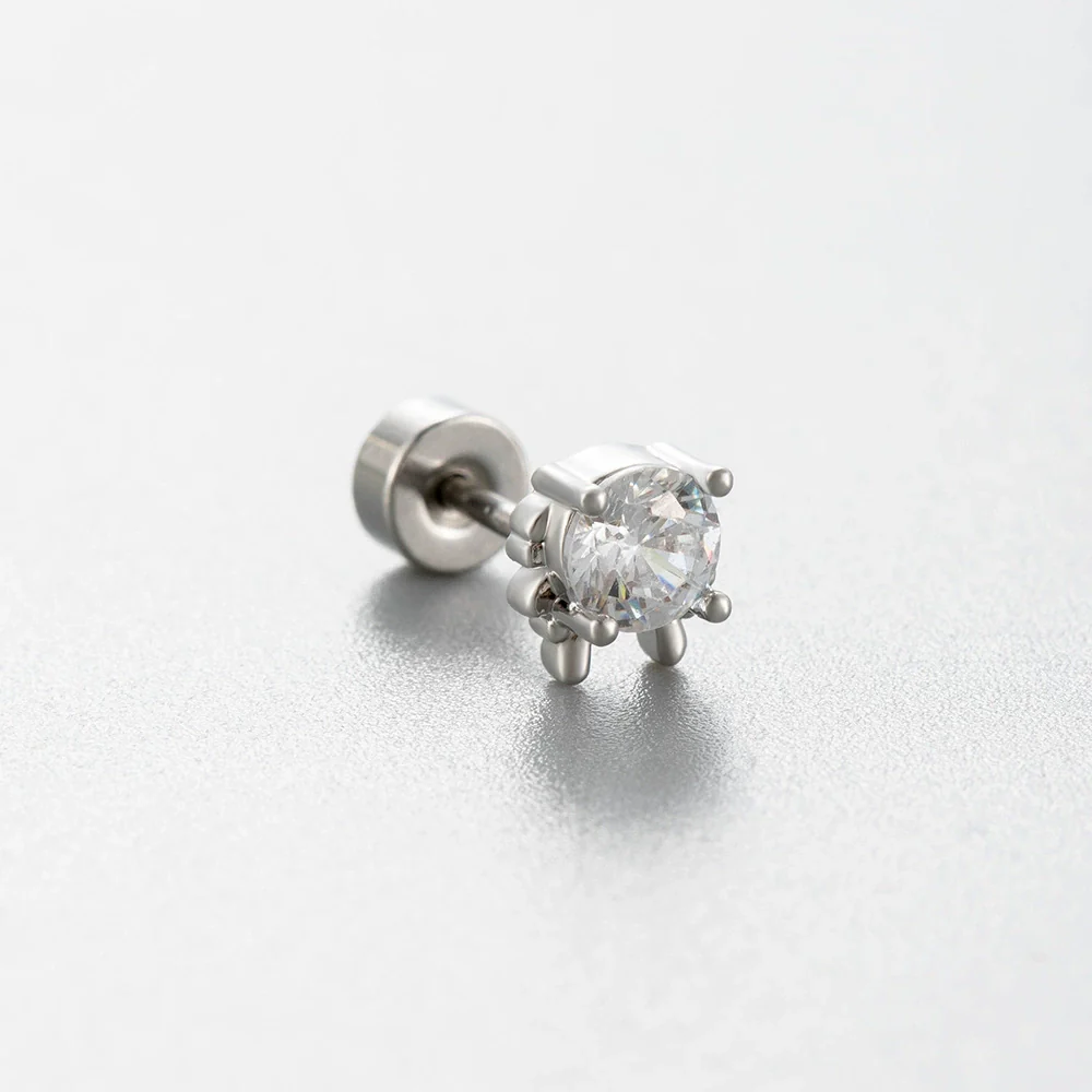 Women's Titanium Steel Princess Style Earrings With Inlaid Zircon Bow Kitten Saturn Crown Shapes - Image 9