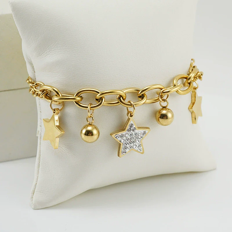 Women's 316L Stainless Steel Star Pattern Electroplated Sticky Diamond Bracelet Jewelry - Image 2