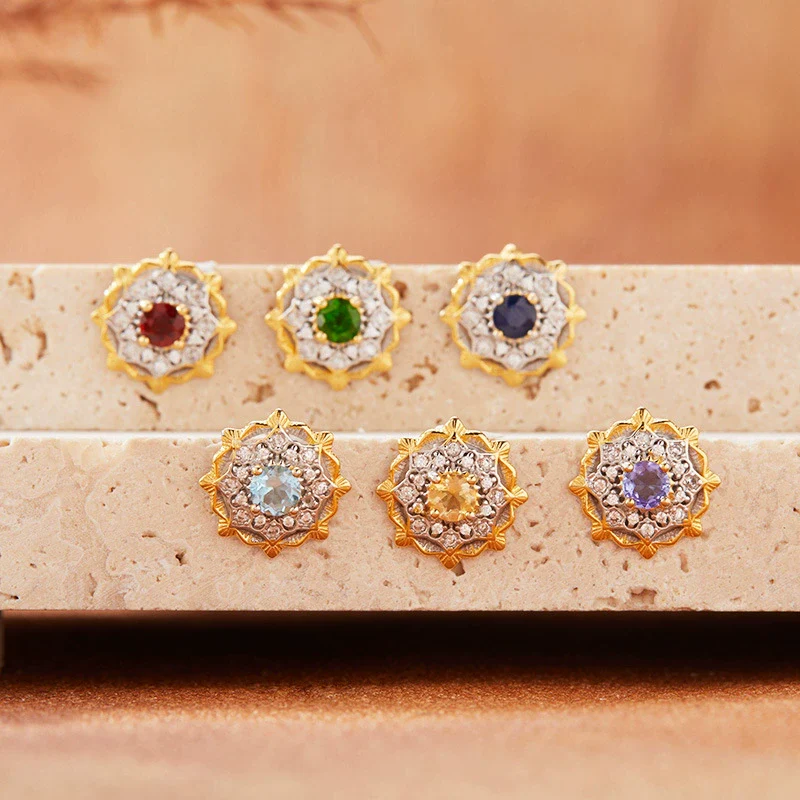 Women's Vintage Geometric Gemstone S925 Sterling Silver Earrings Set With Gems