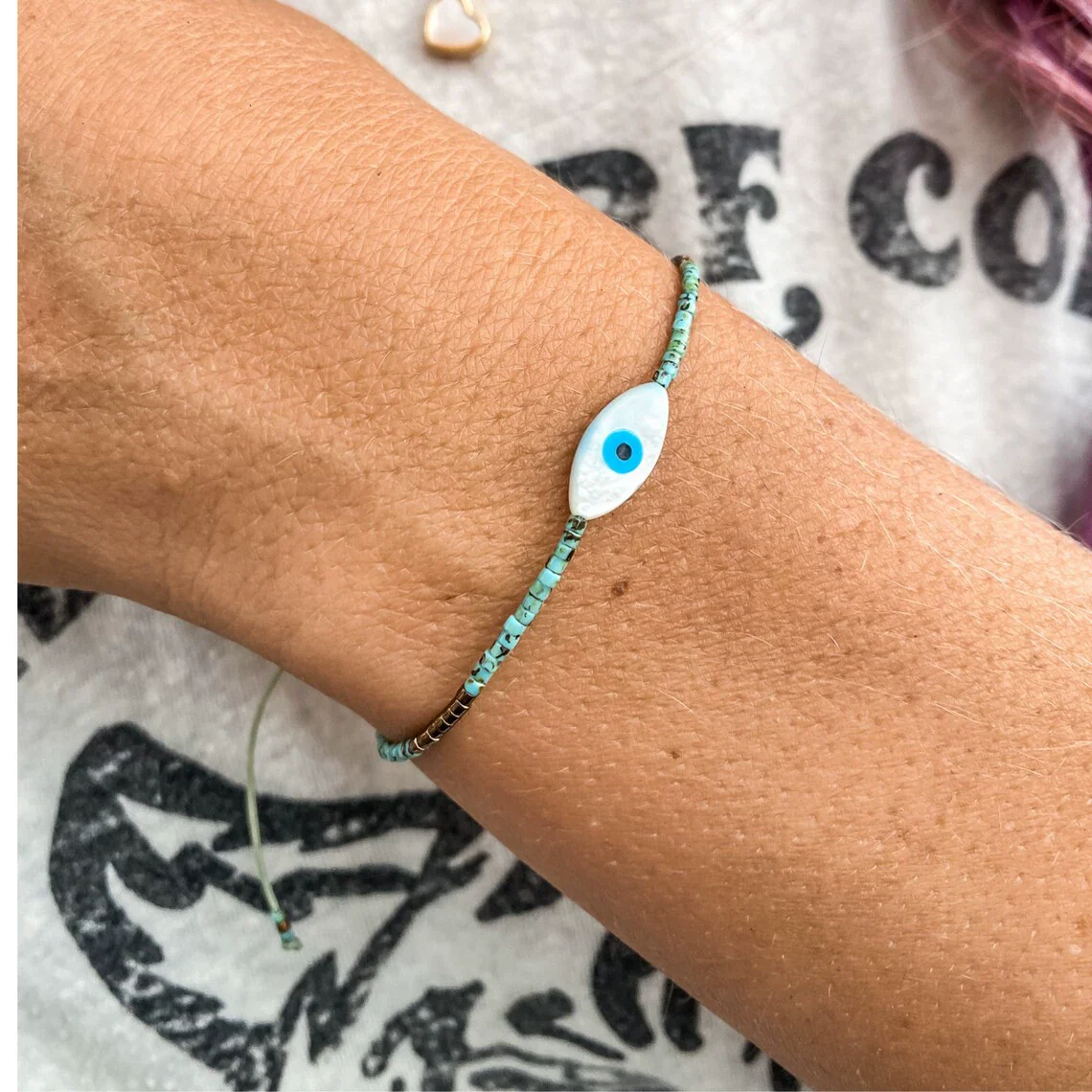 Women's Vintage Handwoven Glass And Glaze Beaded Bracelet With Geometric Pattern - Image 4