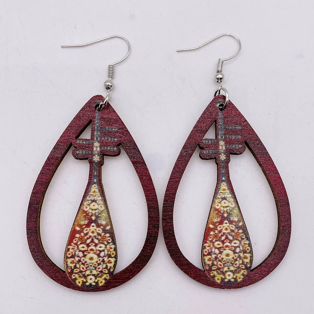 Wooden Hollow Electronic Guitar Earrings Handmade With Ushaped Drop Shape Geometric Pattern For Women - Image 12