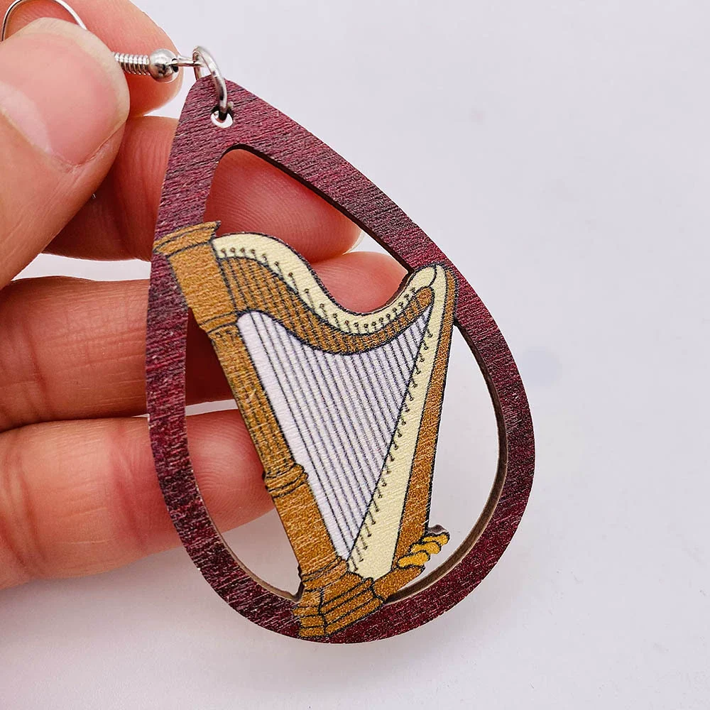 Wooden Hollow Electronic Guitar Earrings Handmade With Ushaped Drop Shape Geometric Pattern For Women - Image 2