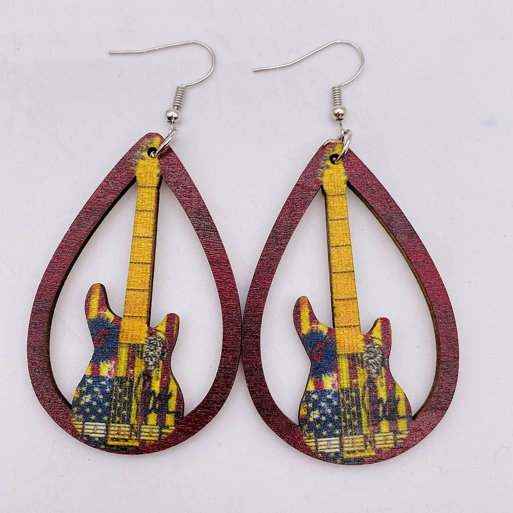 Wooden Hollow Electronic Guitar Earrings Handmade With Ushaped Drop Shape Geometric Pattern For Women - Image 8