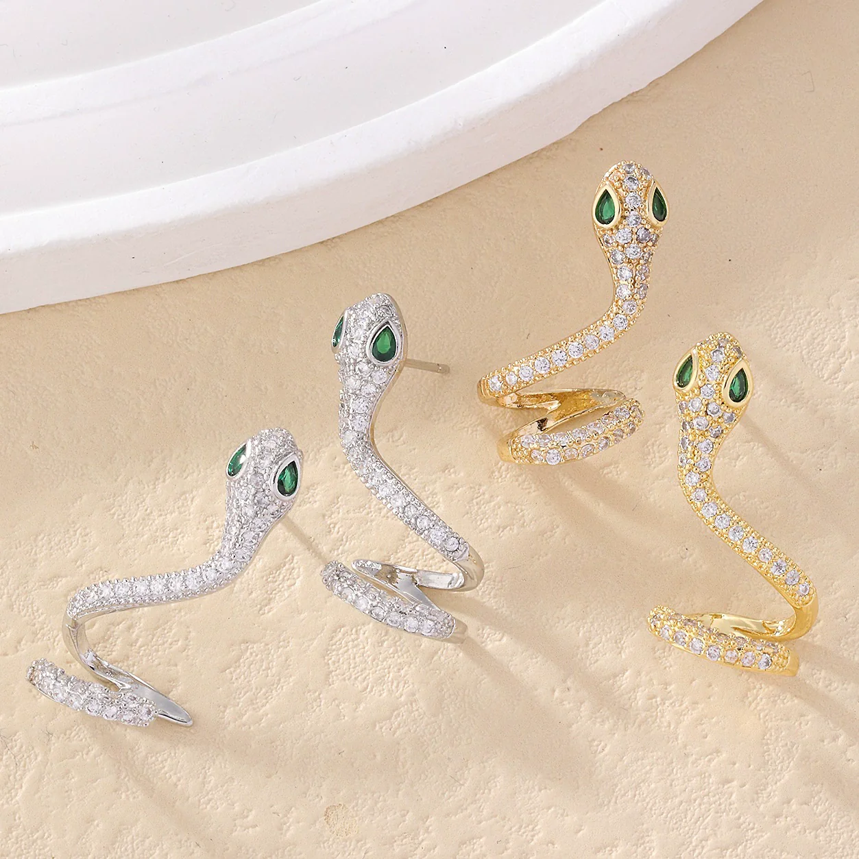 Zircon Snake Earrings For Women Luxury Elegant Animal Pattern