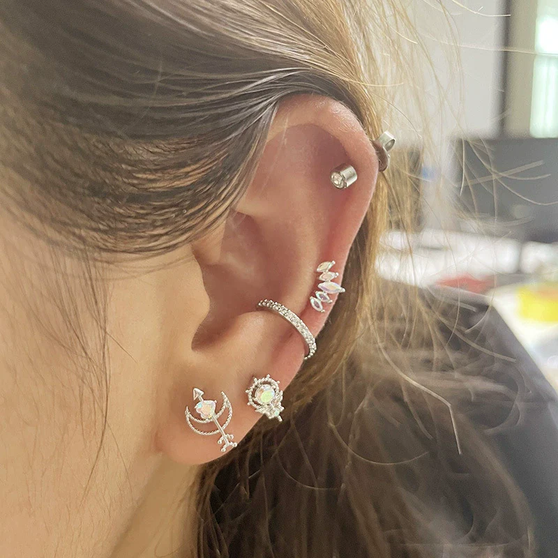 Zircon Stainless Steel Geometric Electroplated Ear Nail Piercing Jewelry - Image 2