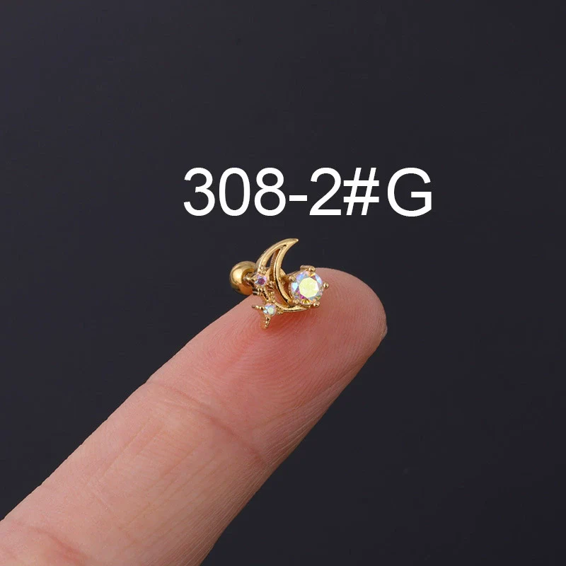 Zircon Stainless Steel Geometric Electroplated Ear Nail Piercing Jewelry - Image 7